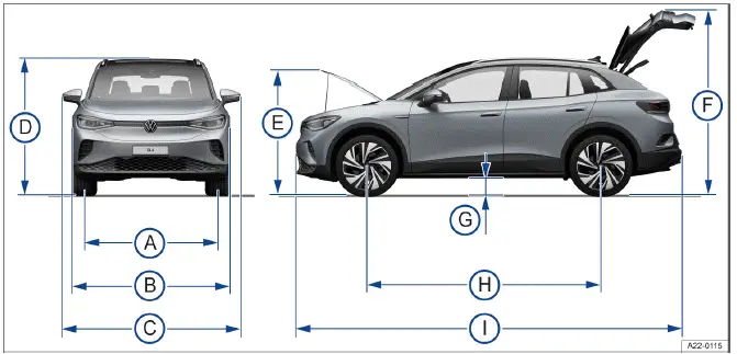 Dimensions complètes Volkswagen ID.4 vue générale proportions