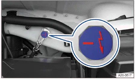 Point masse démarrage Volkswagen ID.4 compartiment avant connexion câble noir