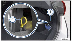 Volkswagen ID.3 - Fig. 2 Dans l'habillage du coffre à bagages en bas à droite : déverrouillage d'urgence de la fiche de recharge