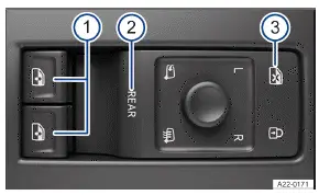 Volkswagen ID.3 - Fig. 1 Dans la porte du conducteur : touches des lèveglaces avant et arrière