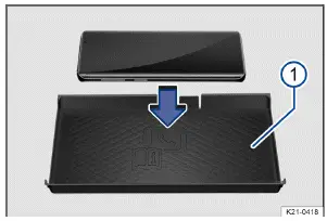 Volkswagen ID.3 - Fig. 1 Schéma de principe : emplacement avec tapis de fond de rangement pour la fonction de recharge sans fil dans la console centrale