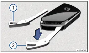 Volkswagen ID.3 - Fig. 1 Clé du véhicule : ouverture du couvercle du compartiment à pile