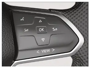 Volkswagen ID.3 - Fig. 1 Côté droit du volant multifonction : utilisation du combiné d'instruments numérique